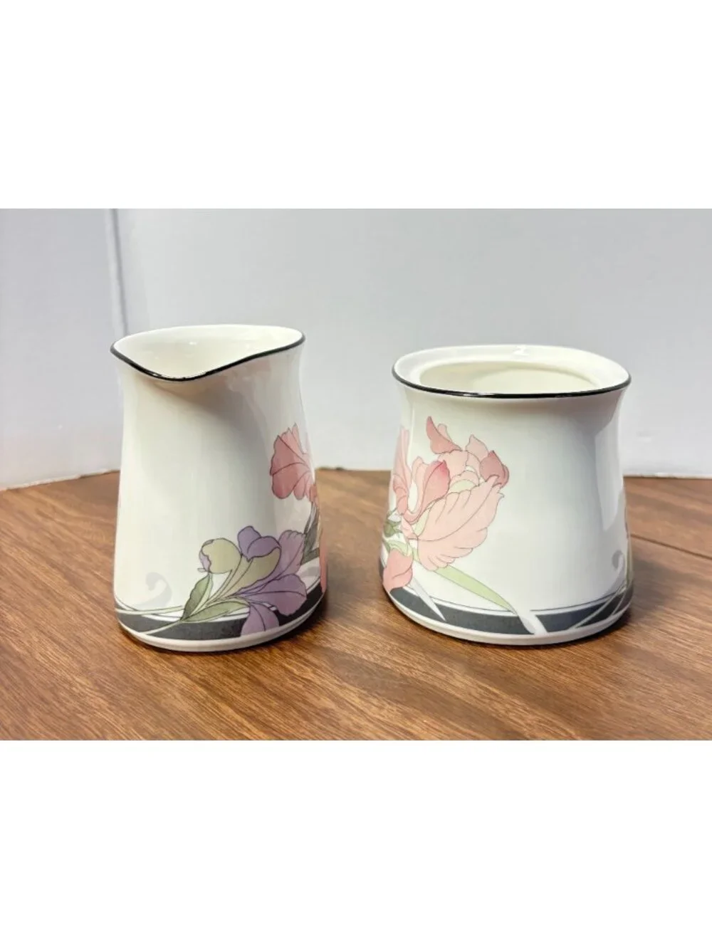 New Decade by Noritake Creamer & Sugar Bowl Set Porcelain Floral NO LID VTG 1985